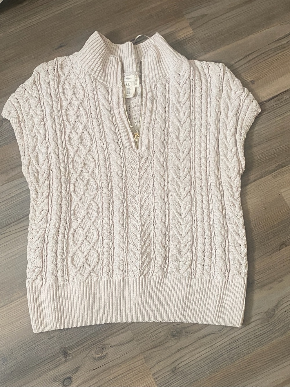 Nicole Miller Cream Cable-Knit Half-Zip Turtleneck Sweater Vest